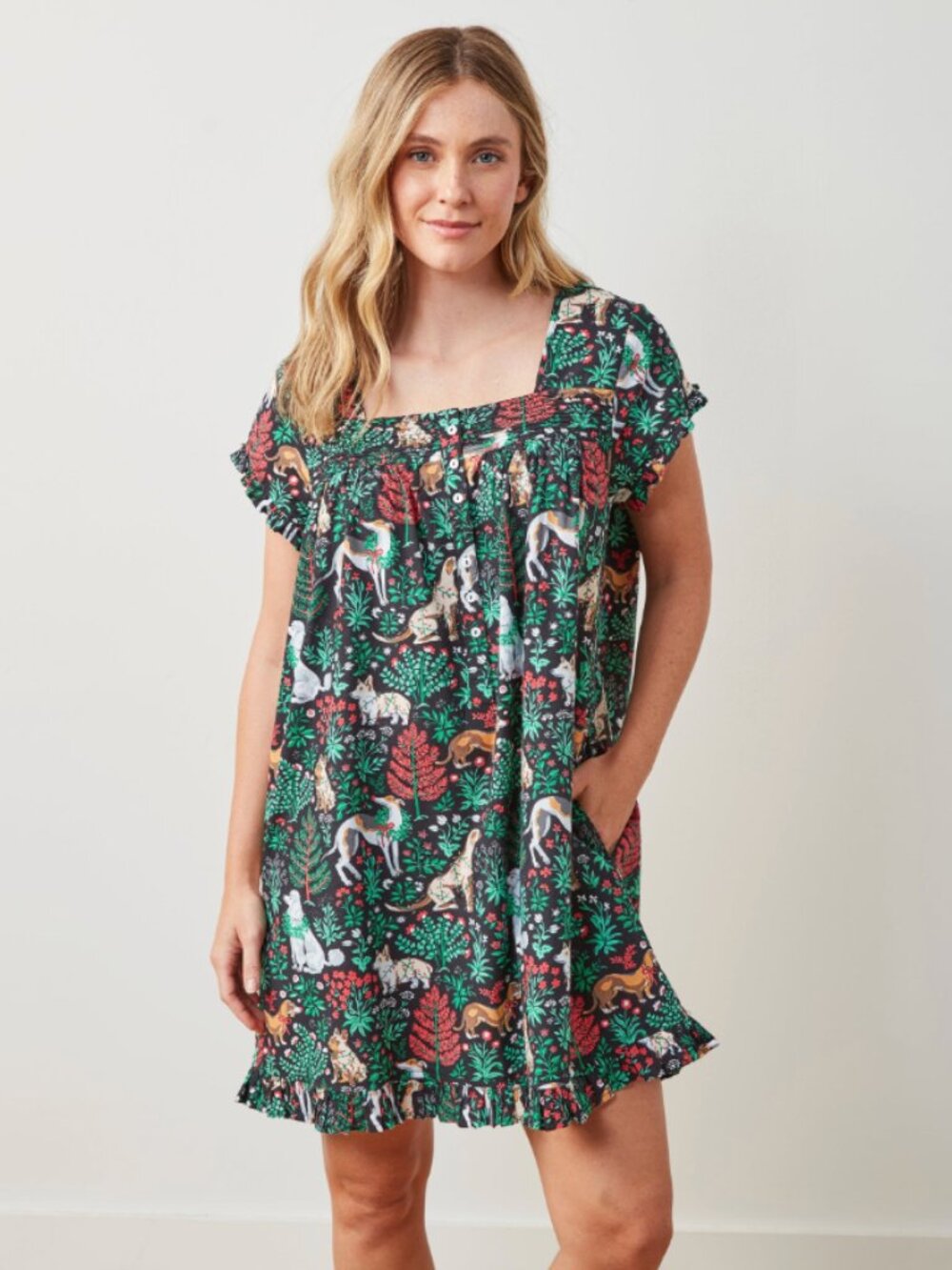 NWT Printfresh Happy Howlidays Pintuck Nightgown in Ink - XS